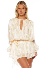 Quinton Pearl Satin Long Sleeve Tie Mini Dress