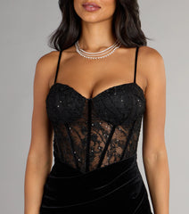 sandra lace sequin corset velvet mini dress