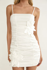 Mirisa Flower Accent Smocked Mini Dress White