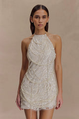 Adora Pearl Halter Mini Dress - White