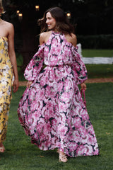 hilary pleated maxi dress - pink floral