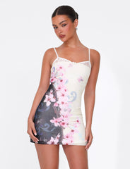 COLSON MESH MINI DRESS - MULTI : FLORAL : CHERRY BLOSSOM