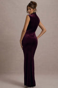 abilene | port velvet high-neck split maxi dress