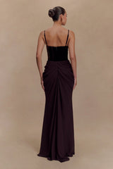 roxanne velvet corset maxi dress - cacao brown