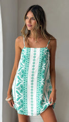 Peggy Mini Dress - Green Aztec