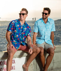 Men's Surf's Up Santa Button Down Shirt