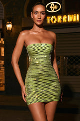 embellished bandeau mini dress in pear green