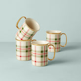 holiday plaid mugs, set of 4