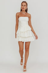 Destini Strapless Layered Frill Mini Dress Off White