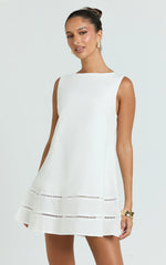 High Neck Sleeveless A Line Dress in White