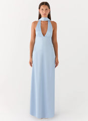 Alicia Satin Halter Maxi Dress - Baby Blue