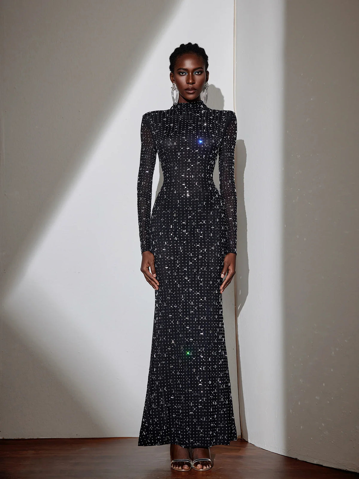 Black Evening Dress with Diamond Embellishments