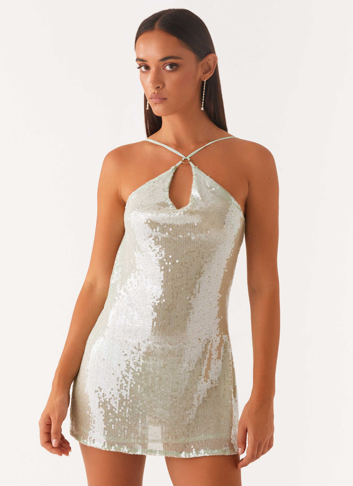 radiant energy cowl back mini dress - mint