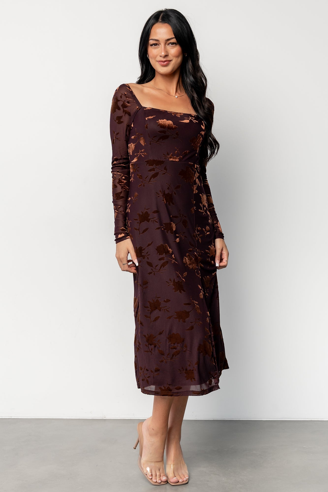 tamara midi dress | deep plum + dark bronze floral