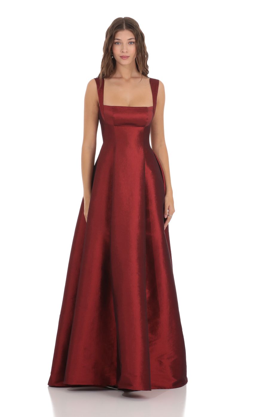 Square Neck Fit and Flare Maxi Dress in Maroon