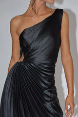 brooklynn one-shoulder accordion pleat dress black