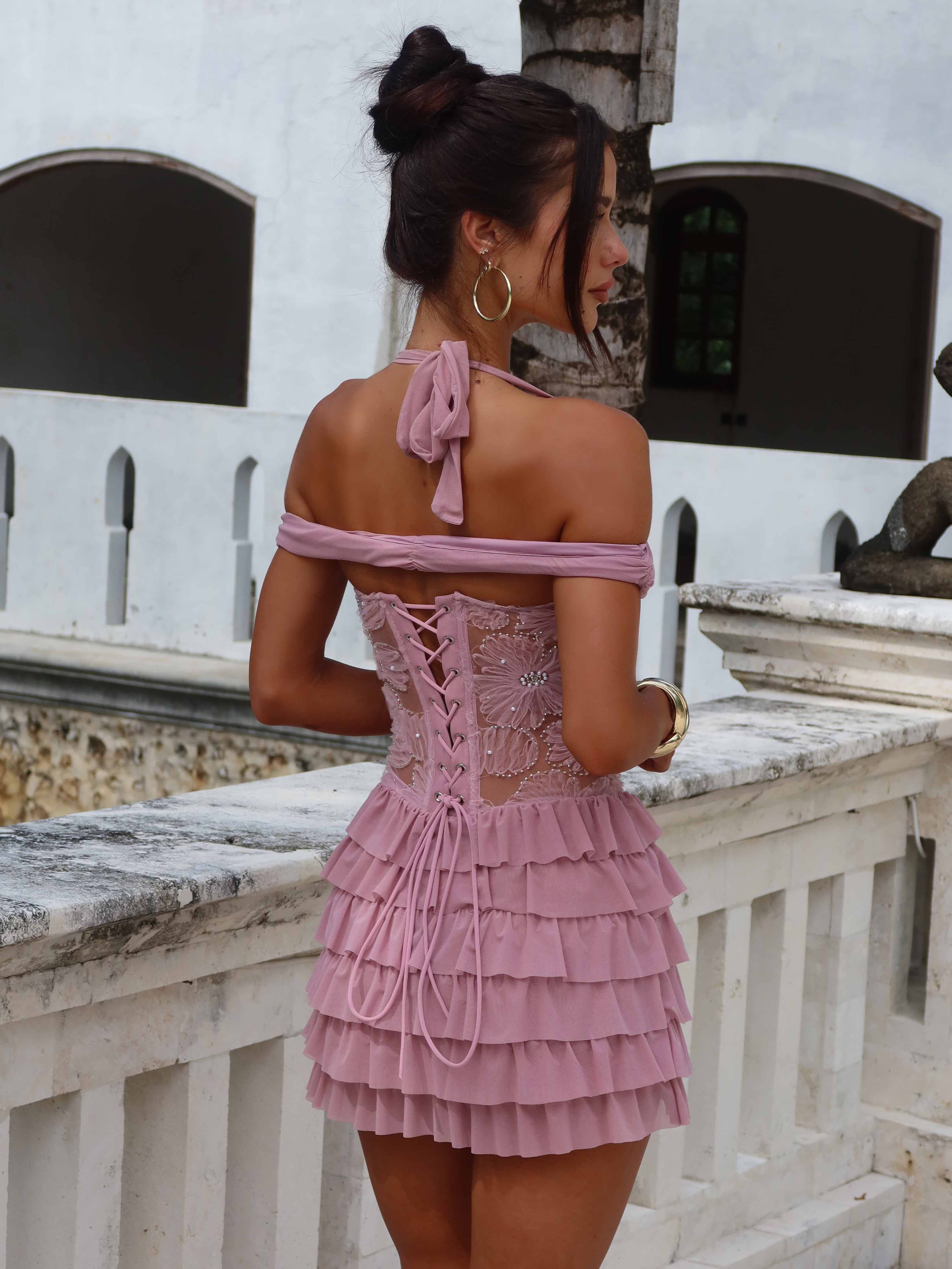 shonia mini dress dusty rose