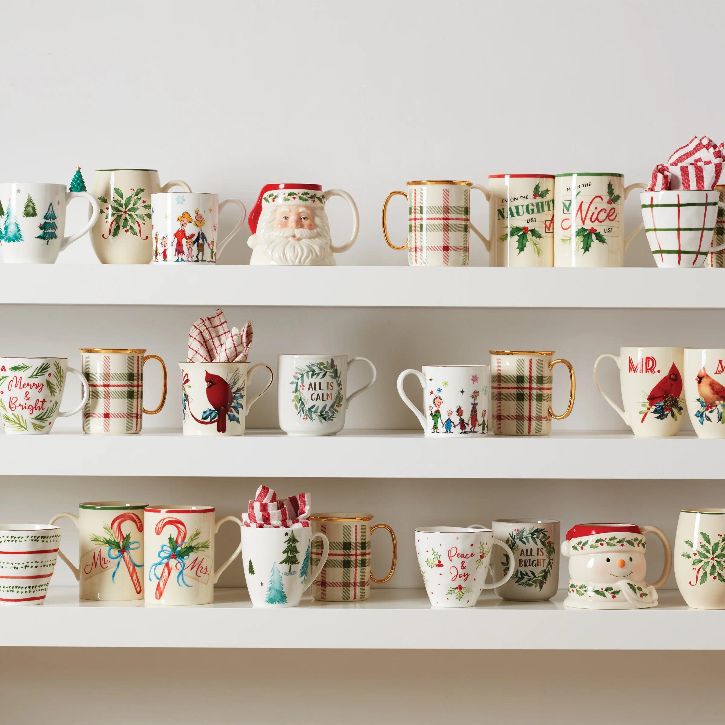 holiday plaid mugs, set of 4