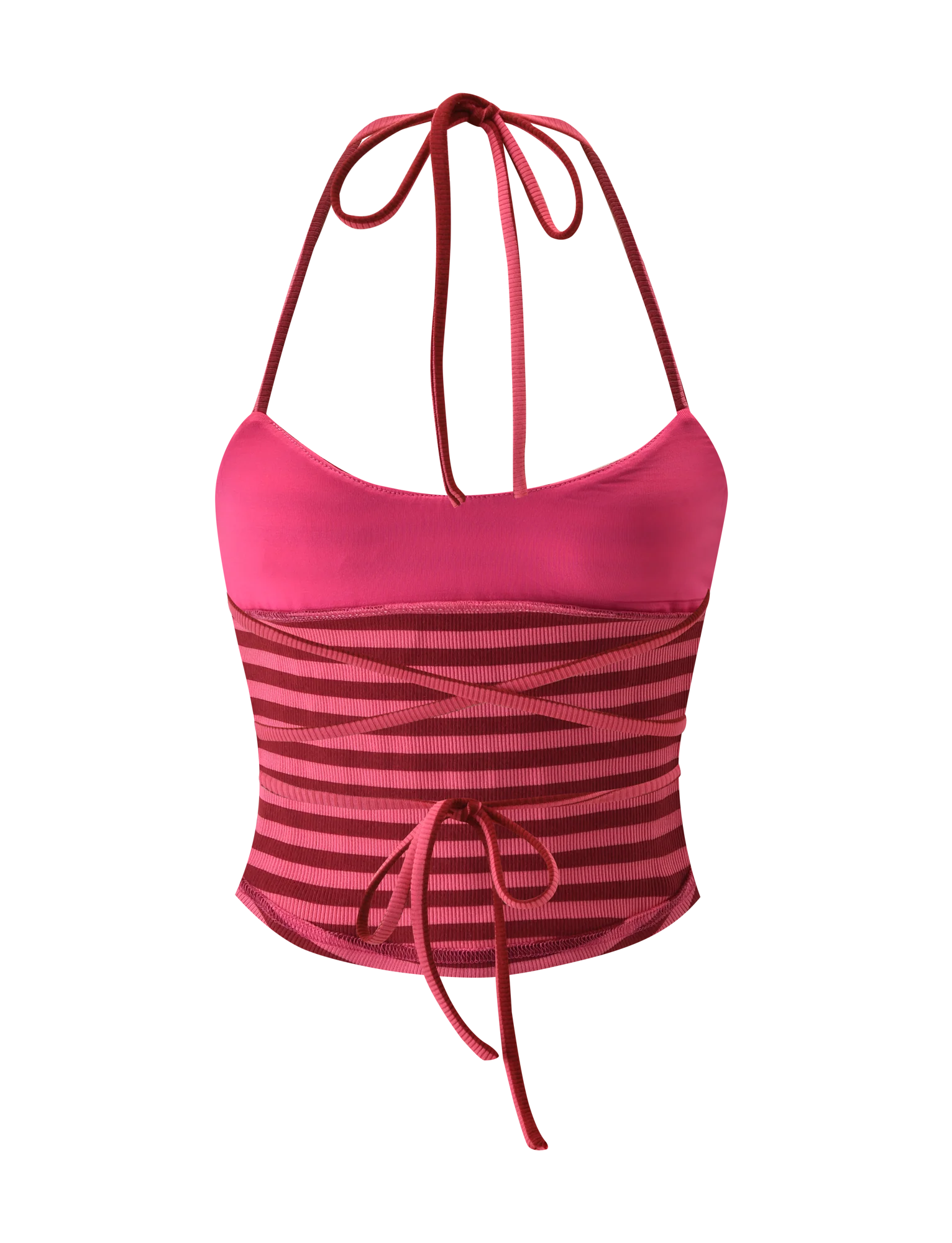 CERYS RIB TOP - PINK RED STRIPE
