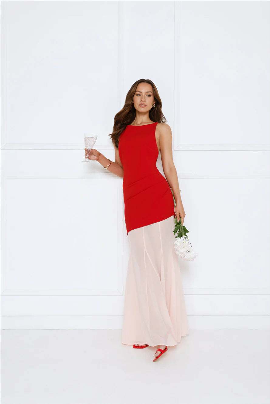 Modern Art Maxi Dress Red