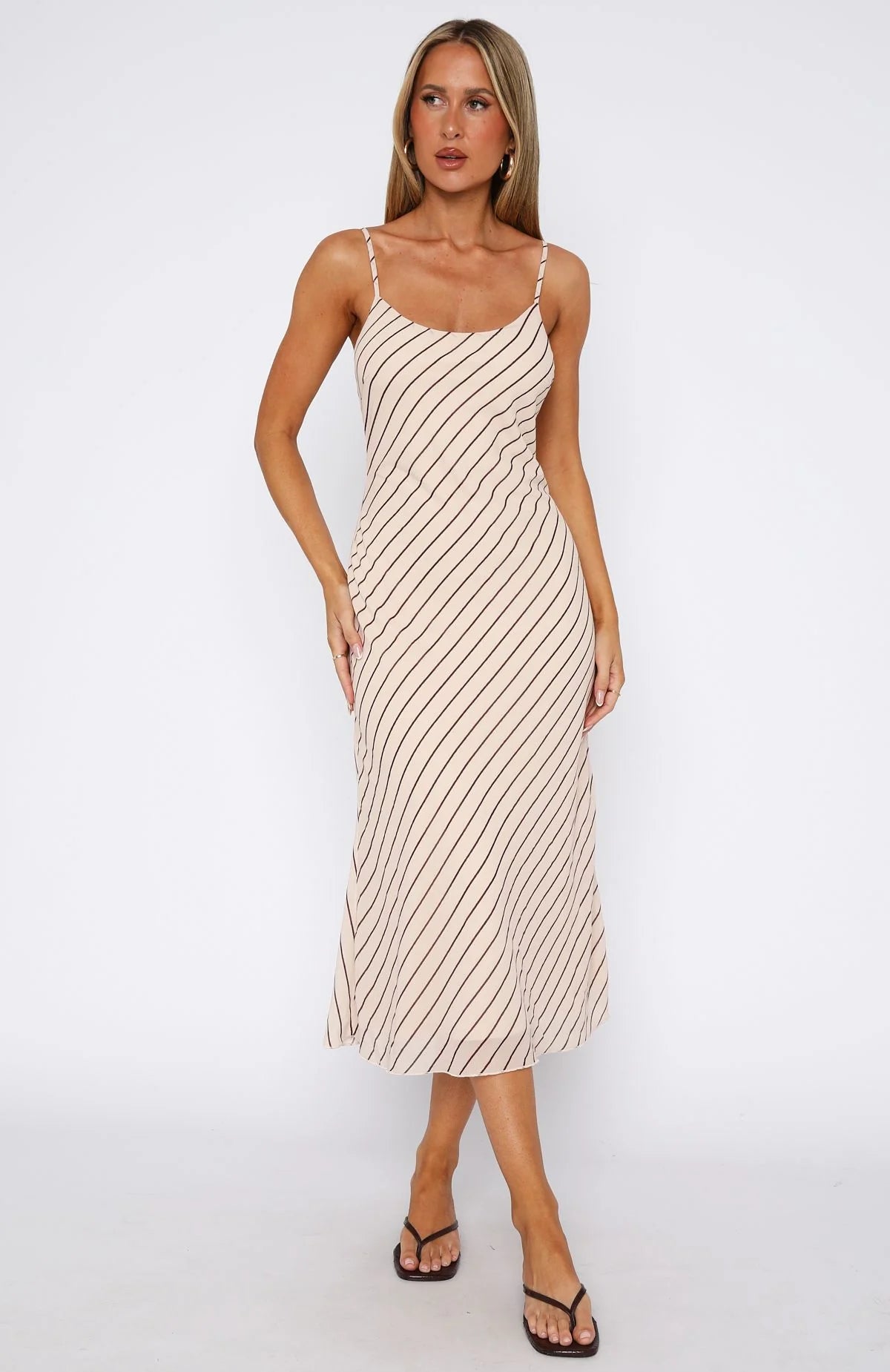 you love me midi dress oat/choc stripe