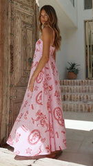 Marcel Maxi Dress - Pink Festive Print