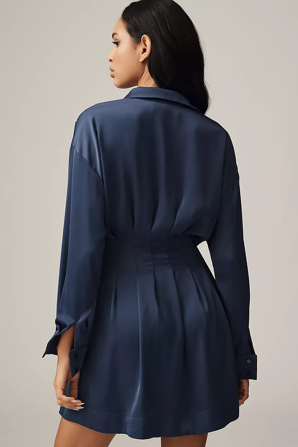 The Tobie Long-Sleeve Satin Mini Shirt Dress
