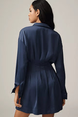 The Tobie Long-Sleeve Satin Mini Shirt Dress