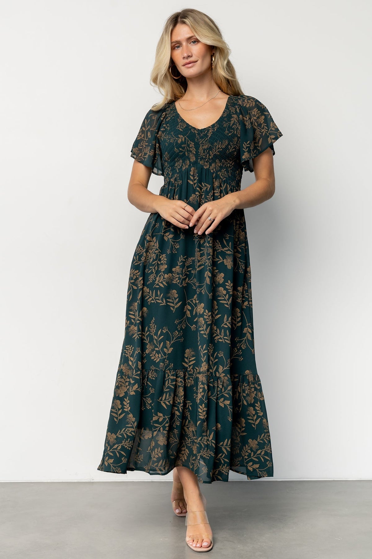monica smocked dress | deep topaz + gold