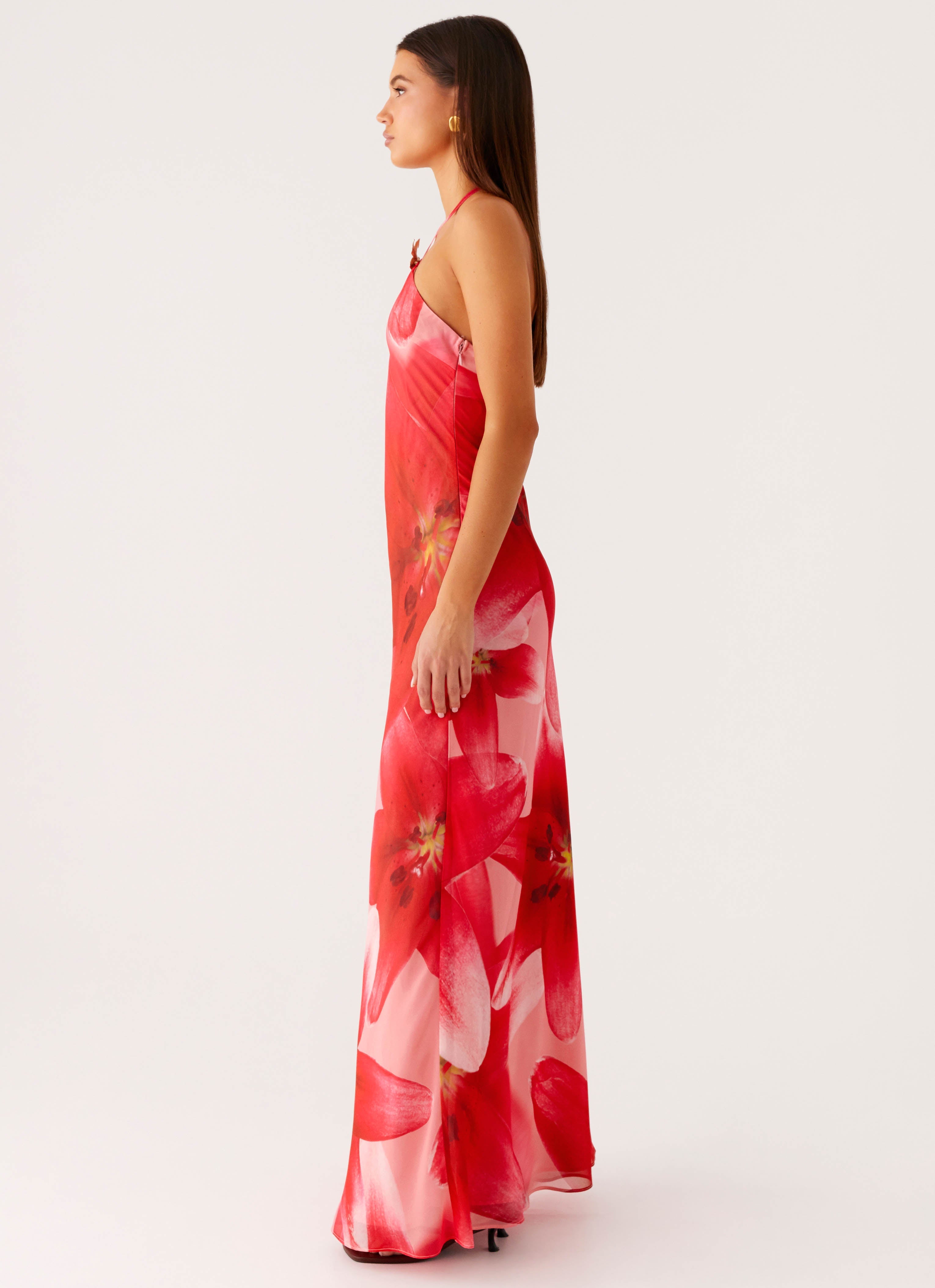 Vatiana Chiffon Maxi Dress - Peach Watermelon Flower