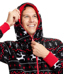 Men's Black and Red Fair Isle Jumpsuit