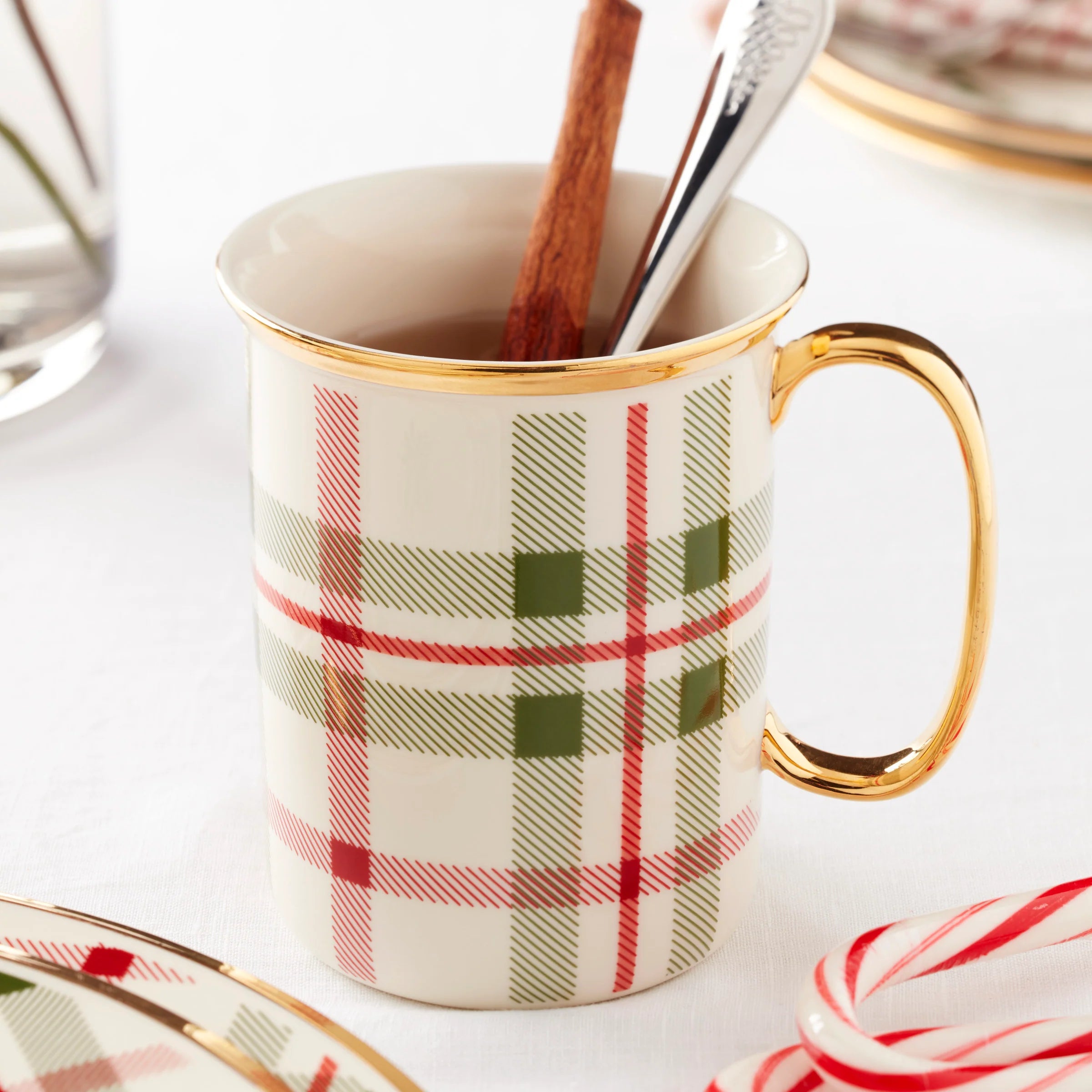 holiday plaid mugs, set of 4