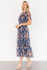 mara embroidered tulle dress | dark blue multi floral