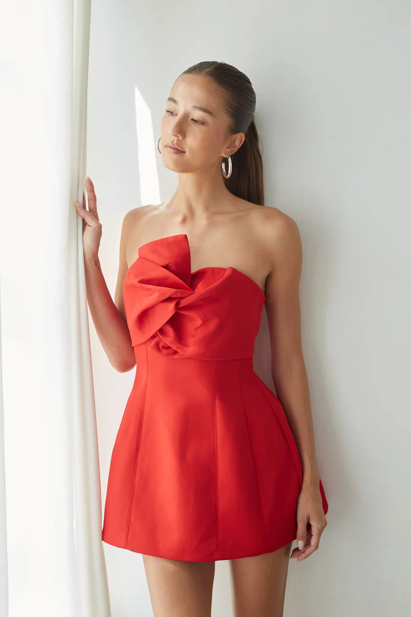 alix twist front bubble mini dress