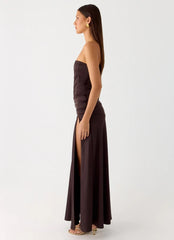 Darana Corset Satin Maxi Dress - Chocolate