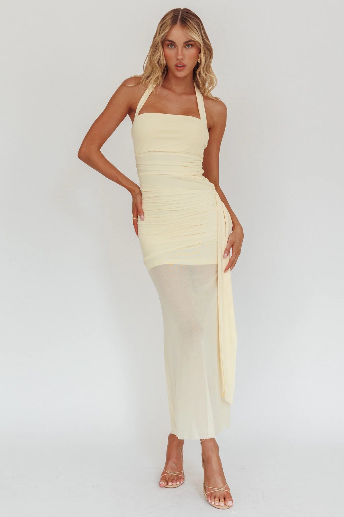 Rebekkah Halterneck Side Sash Maxi Dress Butter