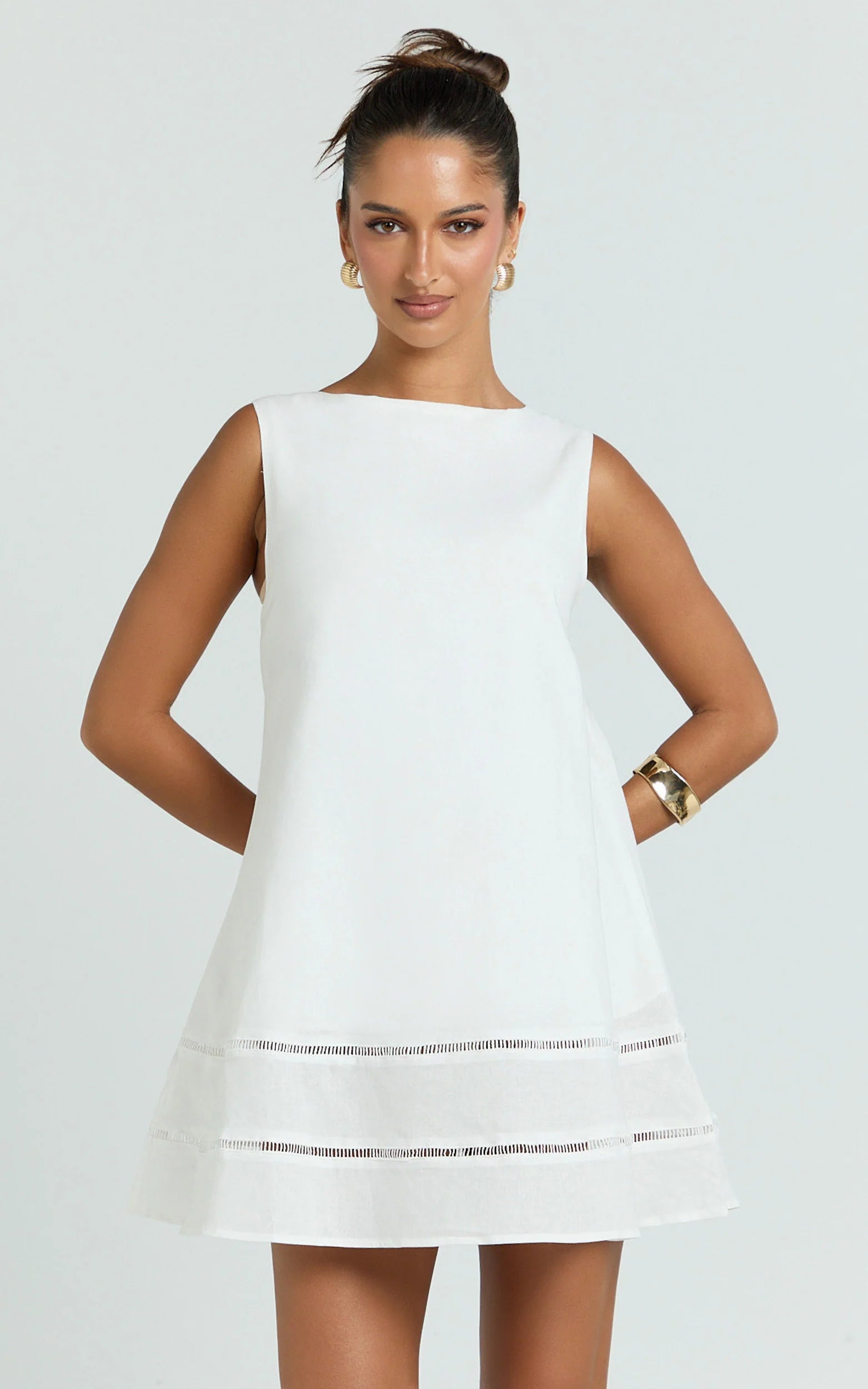 High Neck Sleeveless A Line Dress in White