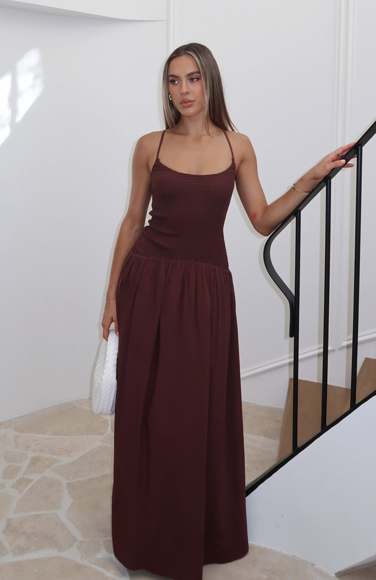 too many questions maxi dress chocolate