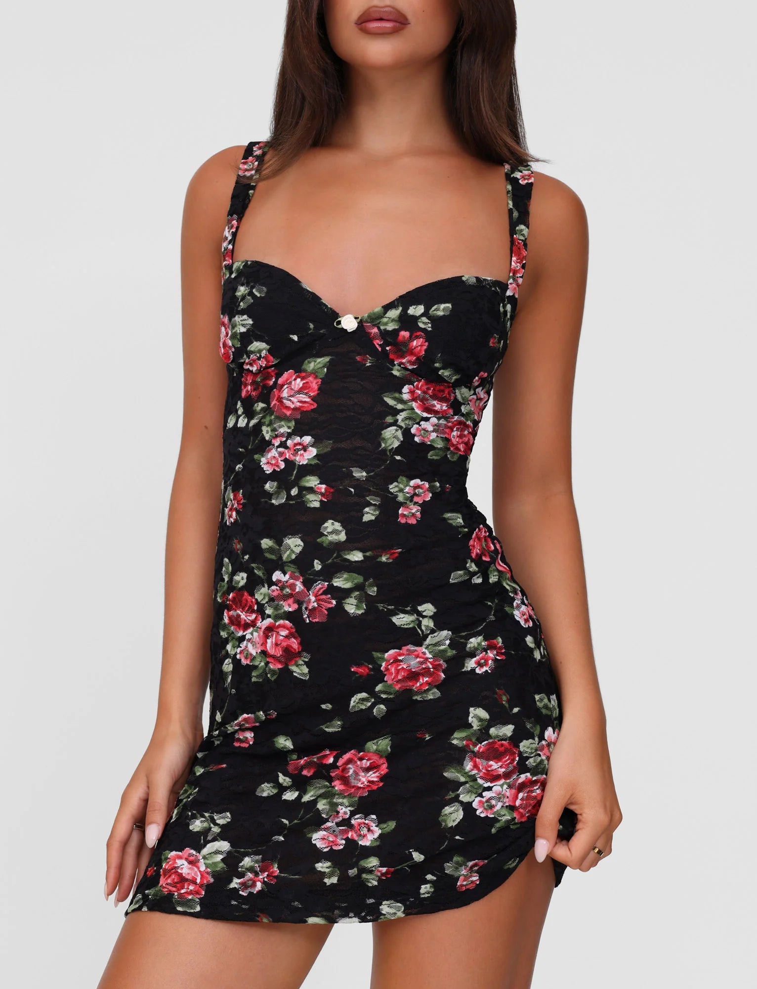 ANDEE MINI DRESS - BLACK : FLORAL : BLACKROSE