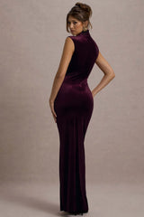 abilene | port velvet high-neck split maxi dress