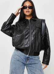 Tanza Faux Leather Jacket Washed Black