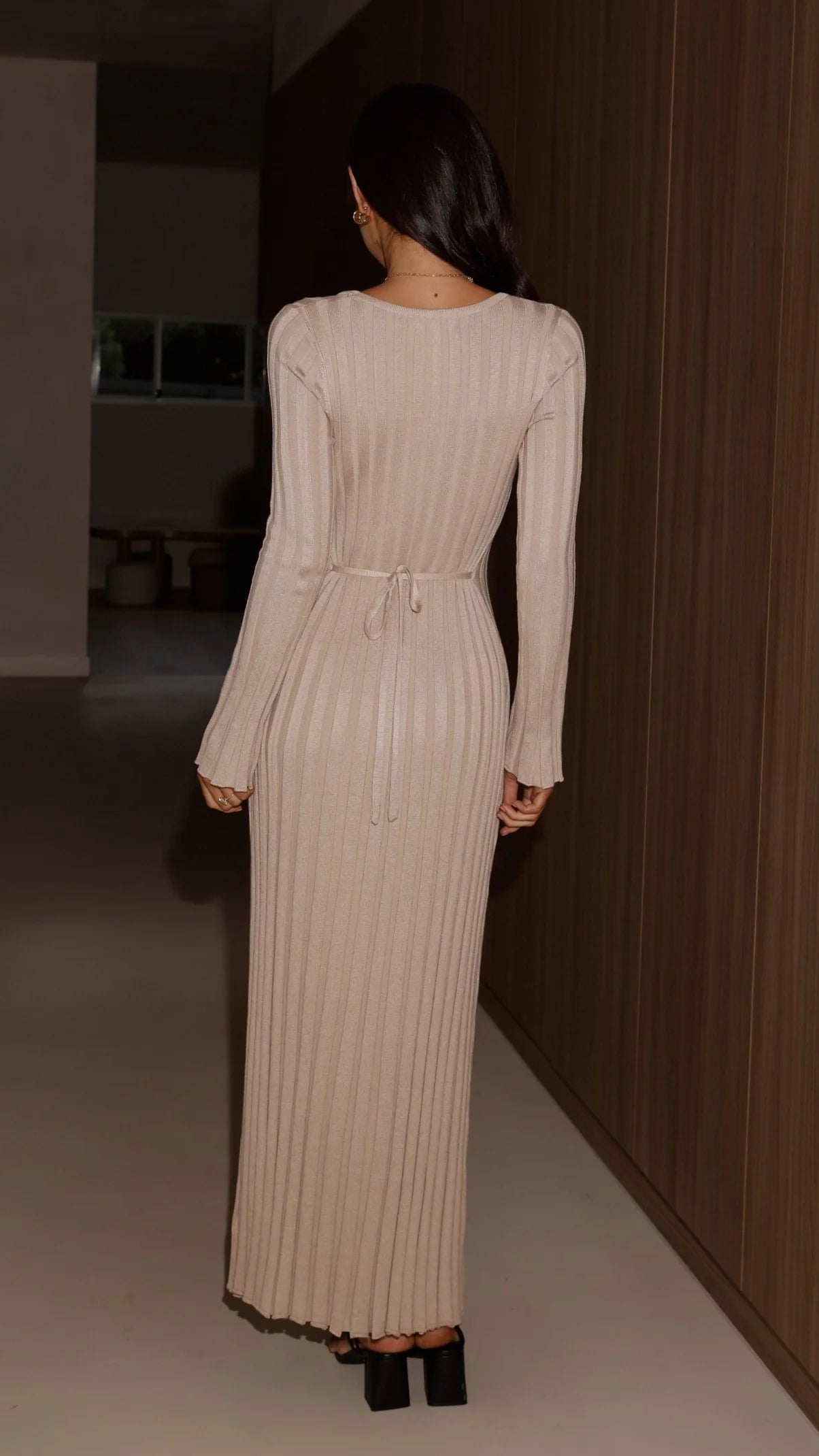 Cyra Long Sleeve Maxi Dress - Beige