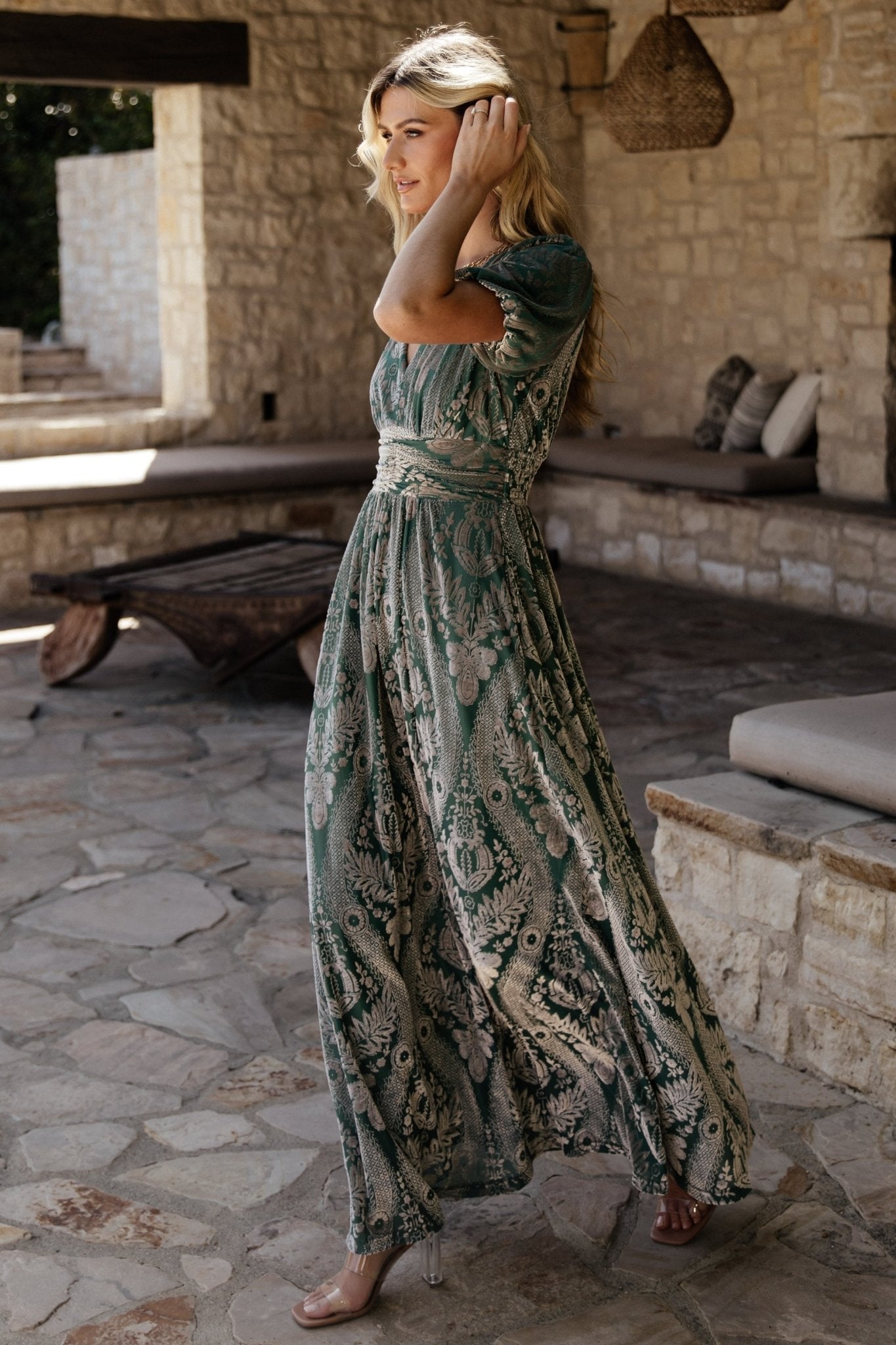 leslie velvet maxi dress | sage + silver