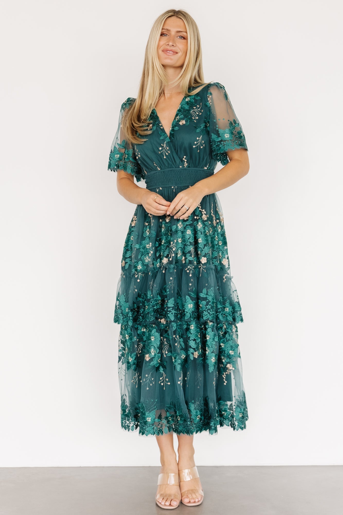 lotte embroidered midi dress | emerald