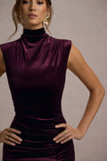 abilene | port velvet high-neck split maxi dress