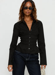 Liesel Shirred Long Sleeve Top Black