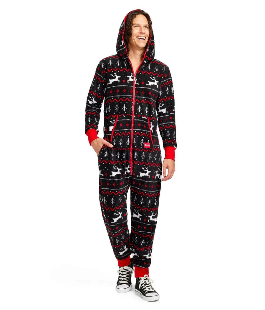 Men's Black and Red Fair Isle Jumpsuit