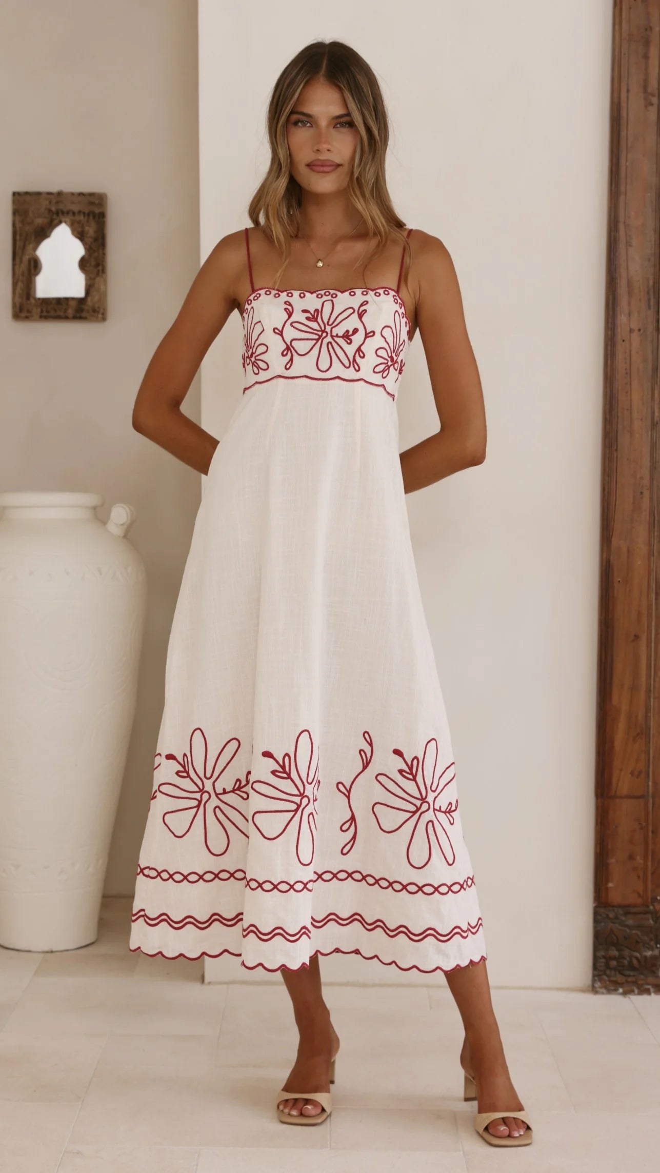Mira Maxi Dress - Cream/Red