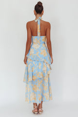 Aura Points Halterneck Cut-Out Maxi Dress Floral Blue