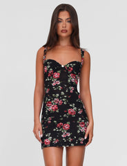 ANDEE MINI DRESS - BLACK : FLORAL : BLACKROSE